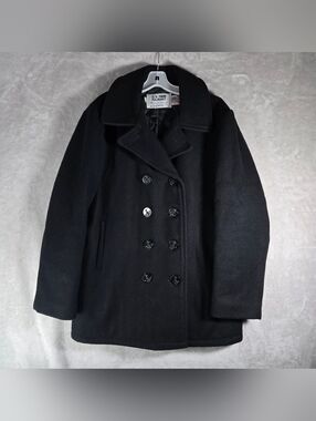 Schott NYC Coat Mens 40 Black Wool Pea Jacket Peacoat US Navy Made in USA 740N